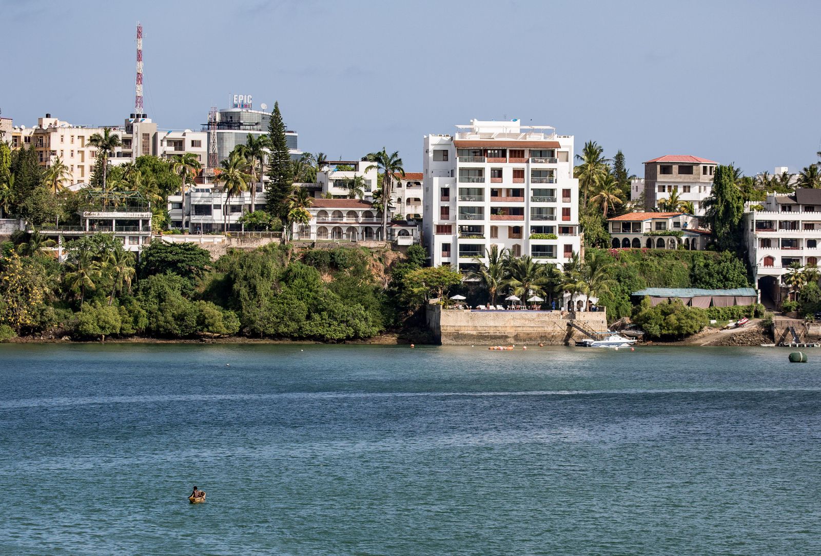 Mombasa waterfront and buildings on the Kenyan coast